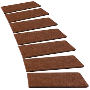 Brown 9.5 in. x 30 in. x 1.2 in. Bullnose Indoor Non-slip Carpet Stair Tread Cover Tape Free Non Slip (Set of 7)