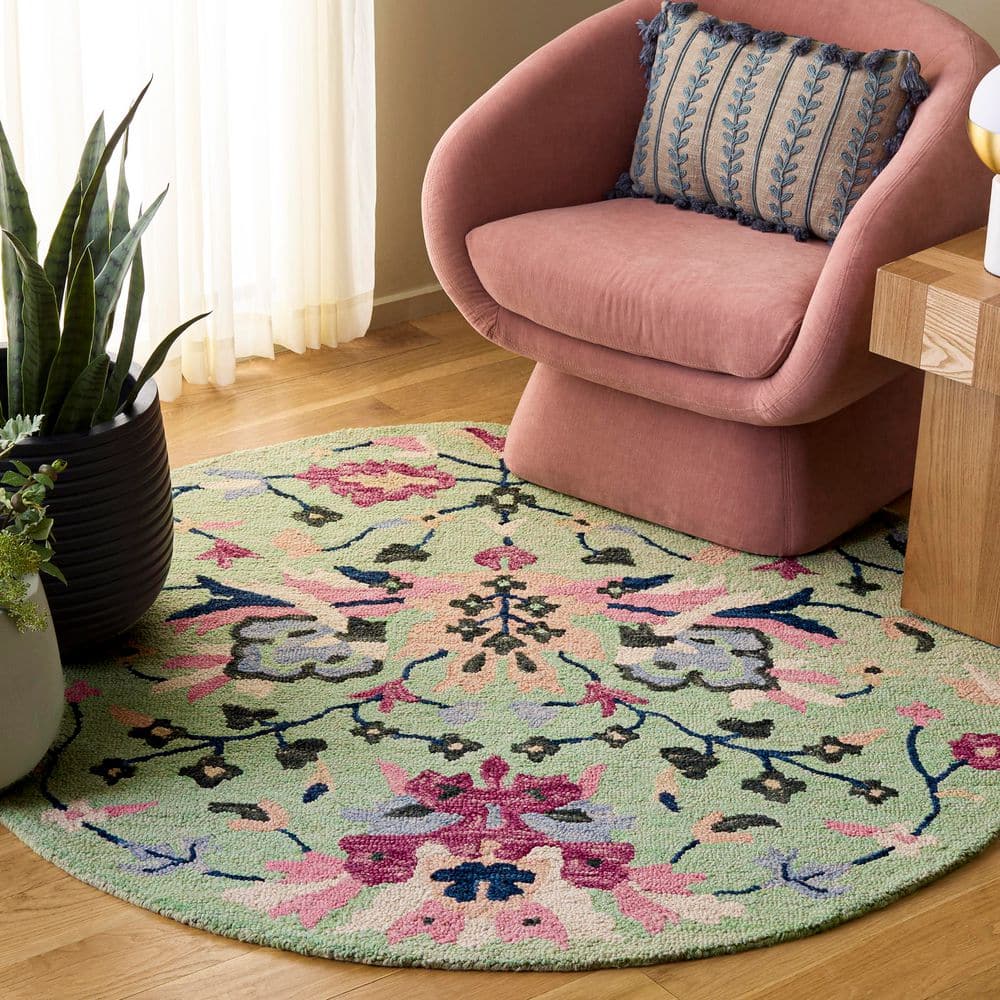 Jardin 6 ft. x 6 ft. Round Sage/Pink Floral Crown Area Rug price history on PriceWatchPro
