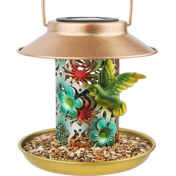 Solar Multi-Colored Metal Hanging Wild Bird Seed Feeder-2.4 lbs. (1-Pack)