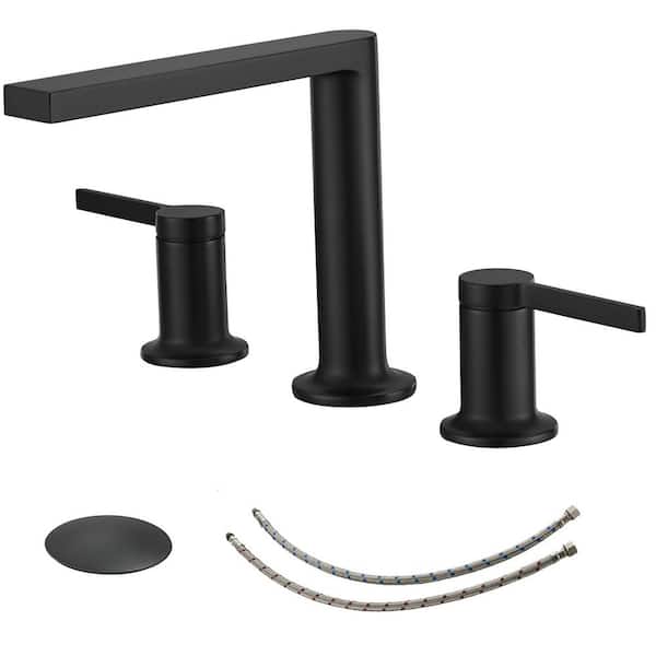 BWE 8 in. Widespread Double-Handle Bathroom Faucet With Pop-up Drain Assembly in Spot Resist Matte Black