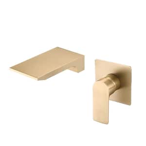 Single-Handle Rectangular Waterfall Wall Mounted Bathroom Faucet in Brushed Gold