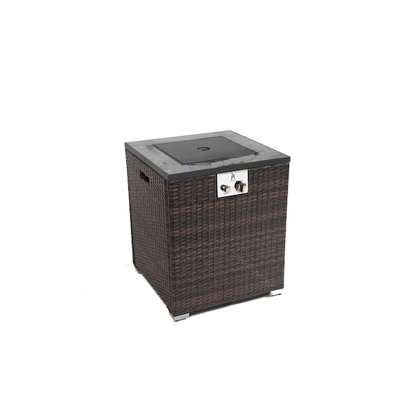 24 in. 50000 BTU Propane Fire Pit Table, Square Black Patio/Deck/Balcony Heater with Ceramic Tile Top and Wicker Base