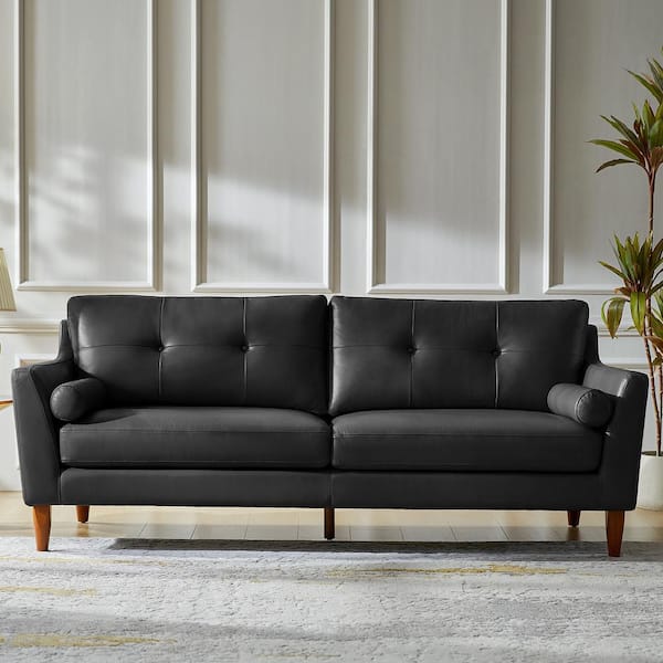 JAYDEN CREATION Silviano 86 in. Flared Arm Genuine Leather Mid