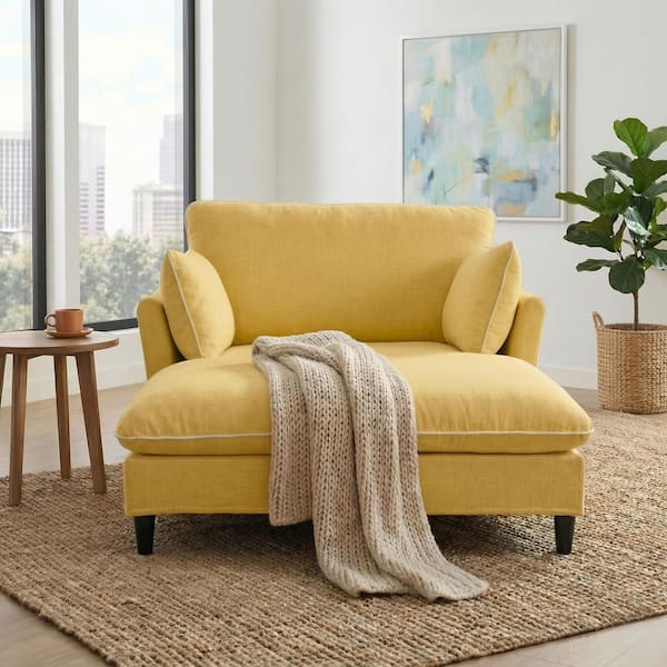 Yenton Modern 51.2 in. Yellow Chenille Upholstered Chaise Lounge Sofa Bed Sleeper Sofa with Pillows