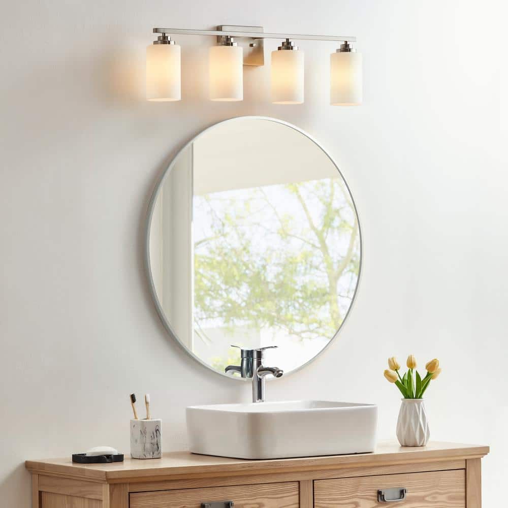 Brushed Nickel 4-Light Dimmable Vanity Light with Frosted Glass Shades