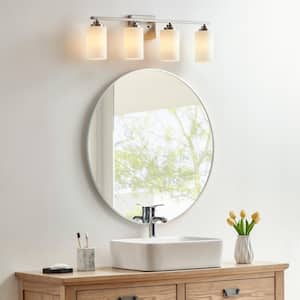 30 in. 4-Light Brushed Nickel Vanity Light with Frosted White Glass Shade