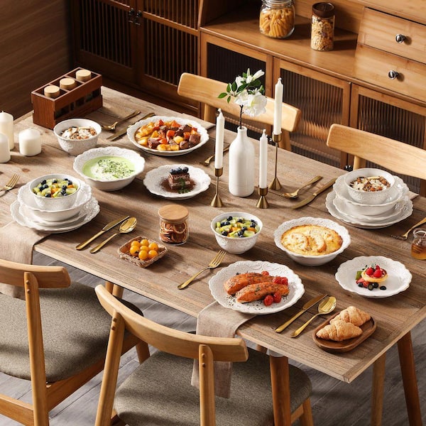 MALACASA 16-Piece Cream White Stoneware Dinnerware Set Service for
