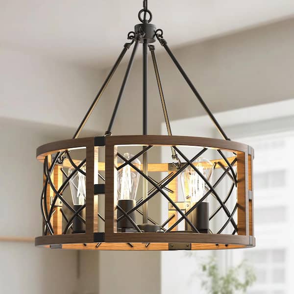 シャンデリア Emeritpro 5-Light Black Drum Chandelier with Metal and Dark Brown