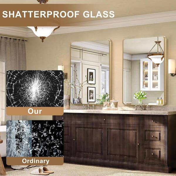 24 in. W x 36 in. H Gold Vanity Rectangle Wall Mirror Aluminum Alloy Frame Bathroom Mirror