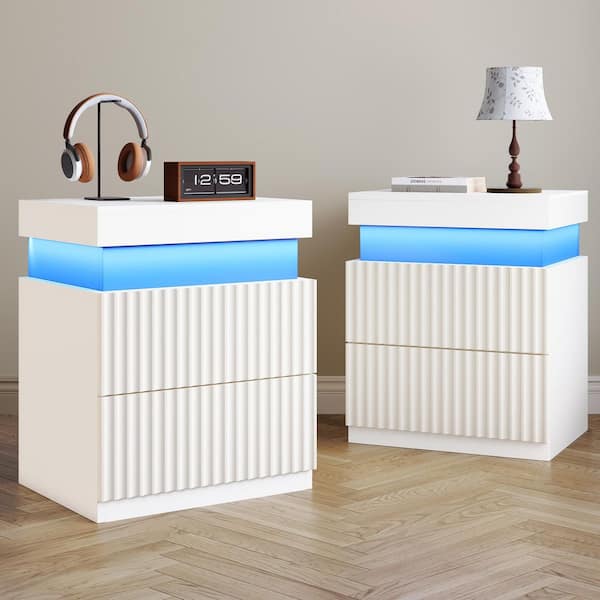 Modern Accent White 2-Drawers 17.72 in. W Nightstand (Set of 2)