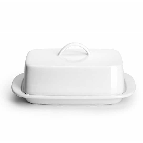 Adrinfly 7 . 7 in. L x 4.8 in. W x 1.8 in. H White Porcelain Classic Butter Dish with Convenient Handle Cover Dishwasher Safe
