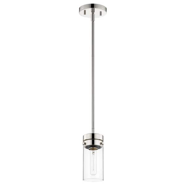 SATCO Intersection 60-Watt 1-Light Polished Nickel Shaded Mini Pendant Light with Clear Glass Shade and No Bulbs Included