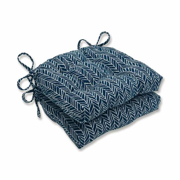 Pillow Perfect 16 in. x 15.5 in. Outdoor Dining Chair Cushion in Blue/Ivory (Set of 2)