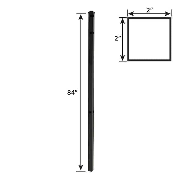 Vinings 2 in. x 2 in. x 6-1/2 ft. Black Aluminum Fence Corner Post with Flat Cap