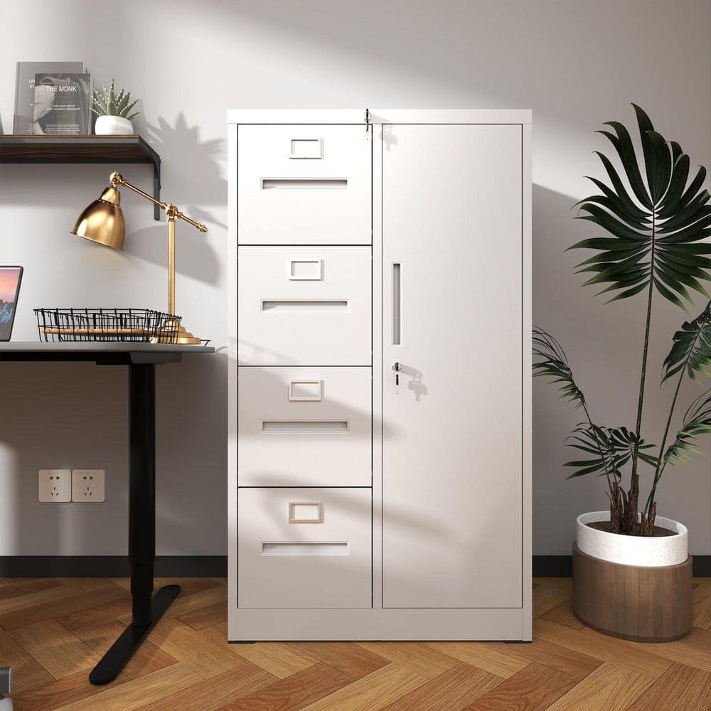 4-Drawer White Metal 29.92 in. W Vertical File Cabinet with Lock, 1 Door for School, Living Room, Bedroom, Office price history on PriceWatchPro