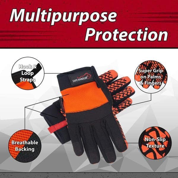 BISON LIFE Large/X-Large, Black/Orange, Super Grip Gloves