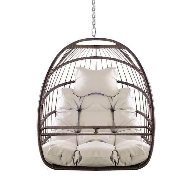 BANSA ROSE 2.4 ft. Swing Hammock Chair with Foldable Frame and Cushion, 350 lbs. Capacity UV Resistant Hanging Chair, Brown