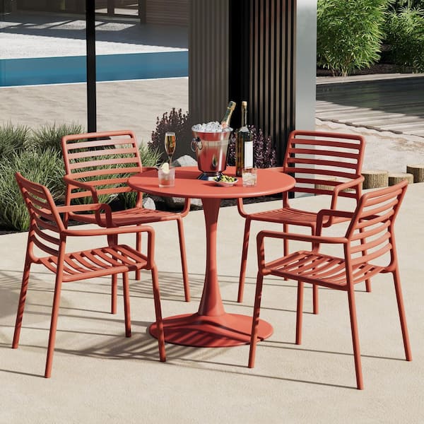 Frond and Form Outdoor All Weather Red Poly Plastic Stackable Armless Patio Dining Side Chair (Set of 4)