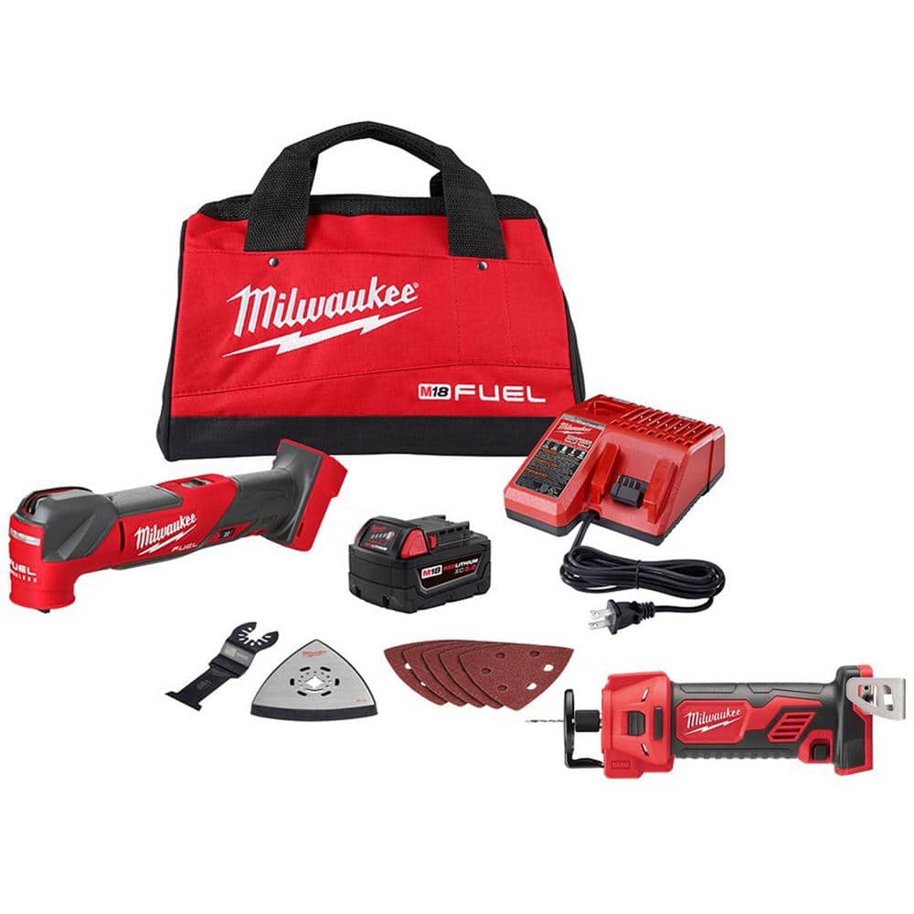 Milwaukee M18 FUEL 18V Lithium-Ion Cordless Brushless Oscillating Multi-Tool Kit with Drywall Cut Out Tool (2-Tool) -  2836-21-2627-20