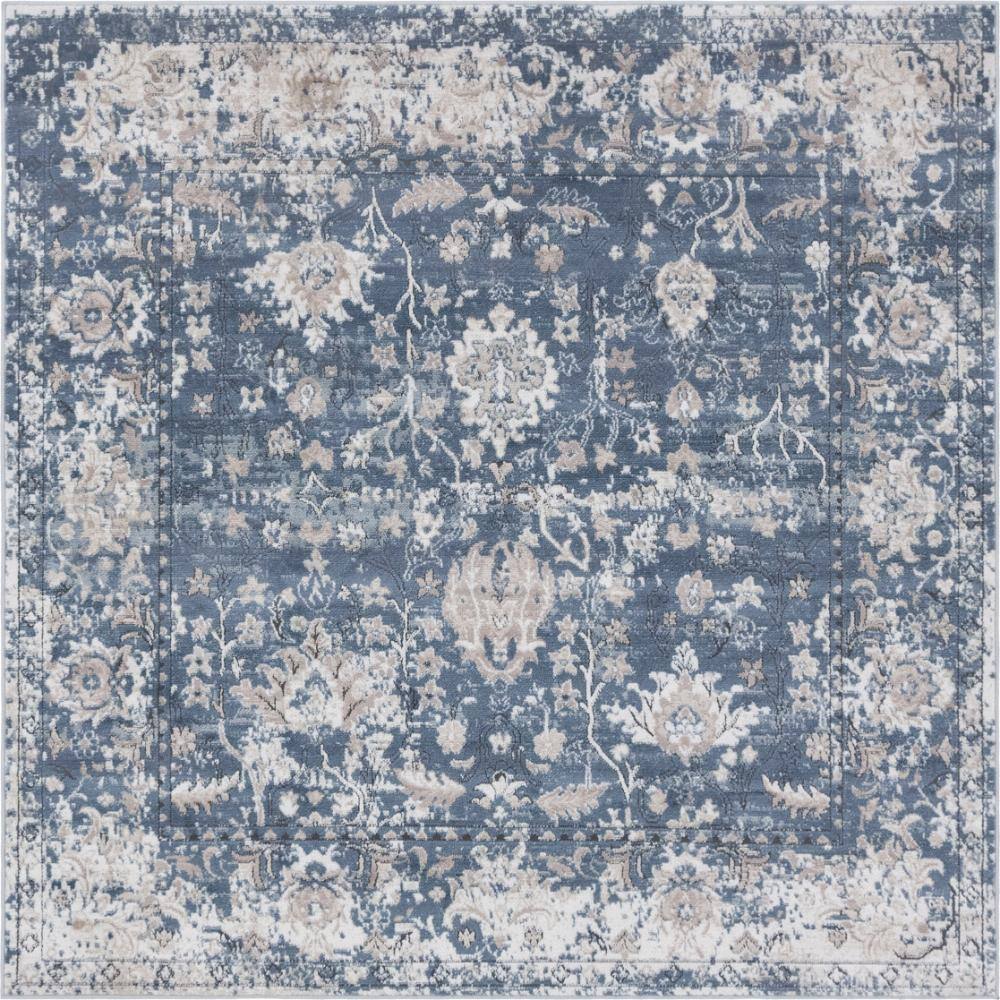 Modern Blue Square Indoor Easy-Care Stain-Resistant Rug