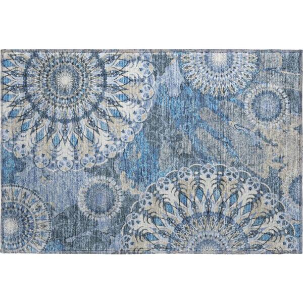 Mayfield Premium Machine Washable Abstract AMF2335 Blue 3 ft. x 4 ft. Area Rug