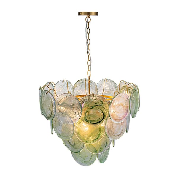 HUOKU Vinto 9-Light 23.6 in. W Brushed Gold and Green Tiered