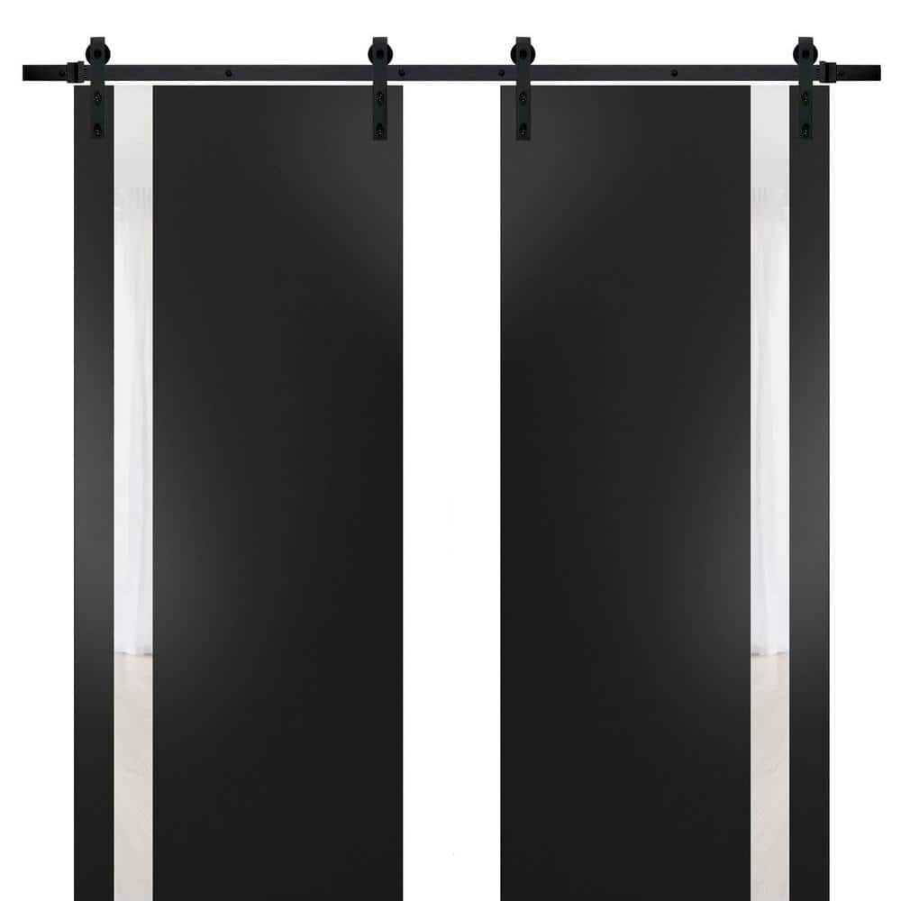 Assemble Required 36 in. x 96 in. 2-Panel Frosted Glass Black Matte Solid Wood Sliding Barn Door with Hardware Kit price history on PriceWatchPro