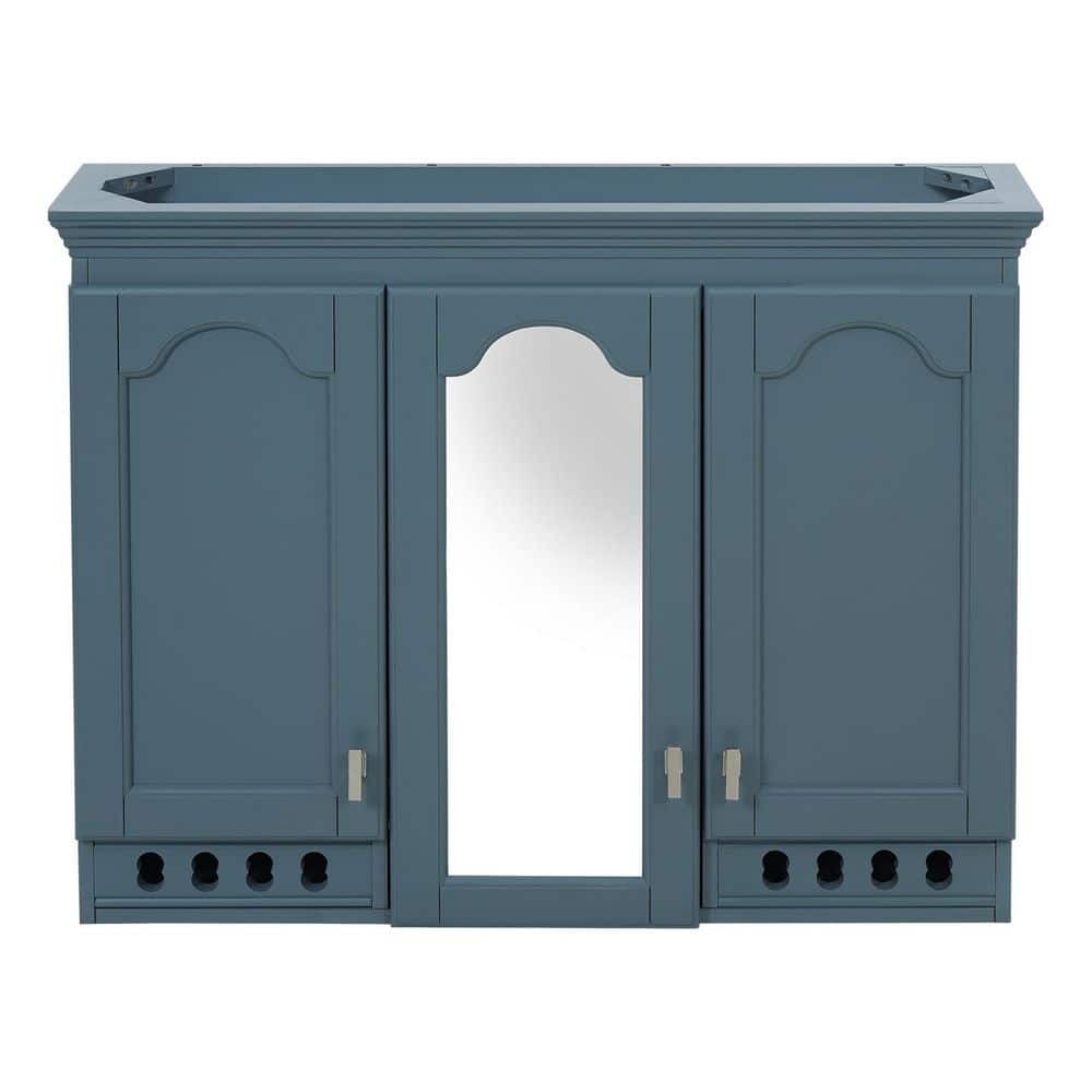 Blue 35.31 in. W x 28 in. H Wall-Mount Rectangular Wood Medicine Cabinet with Mirror, Openwork Pattern Design price history on PriceWatchPro