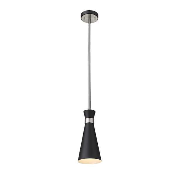 Unbranded 1-Light Matte Black and Brushed Nickel Shaded Mini Pendant with Matte Black Metal Shade
