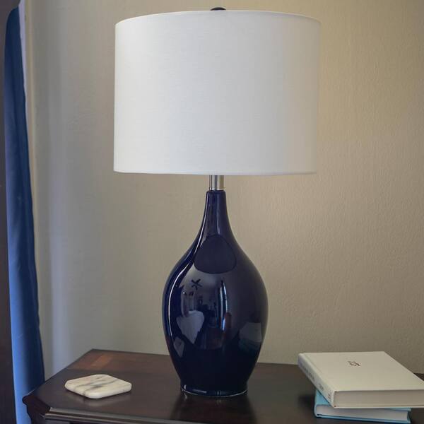 Indigo Blue Table Lamp with Linen Shade by Decor Therapy Anabelle 27 in 