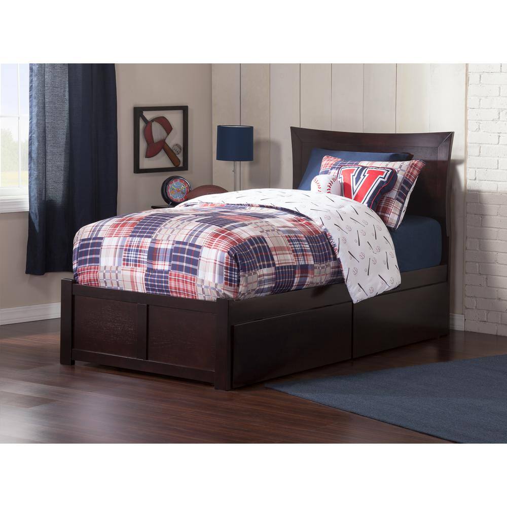 Espresso Twin Wood Platform Bed with Storage Drawers