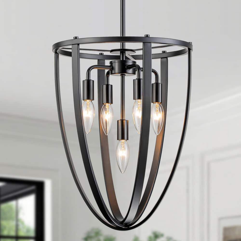 TinHon Black Modern Pendant Light with 5-Light E12 Candelabra Base