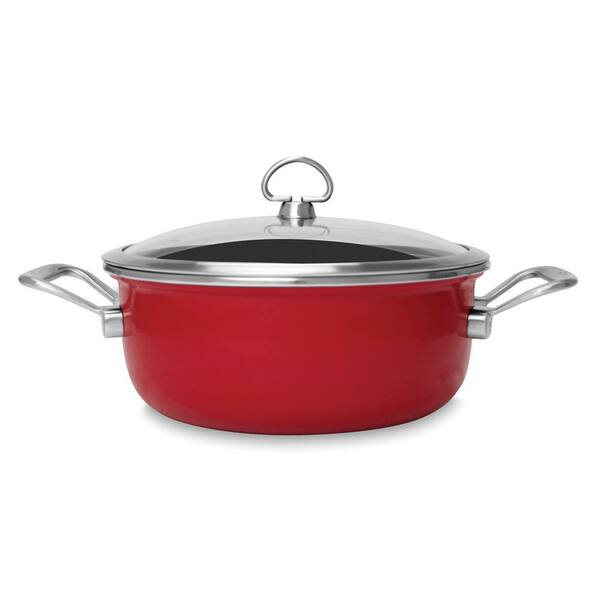 Chantal Copper Fusion 4 qt. Round Carbon Steel Risotto Pan in Chili Red with Glass Lid