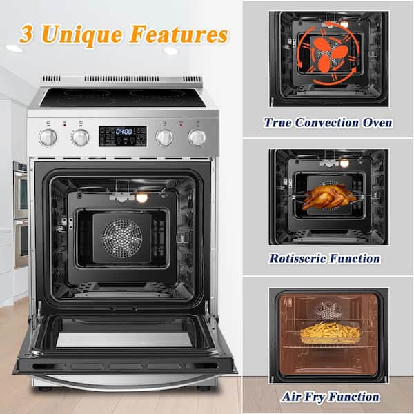 24 in. 4-Element Electric Range with Broil, Pizza and Convection in  Stainless Steel