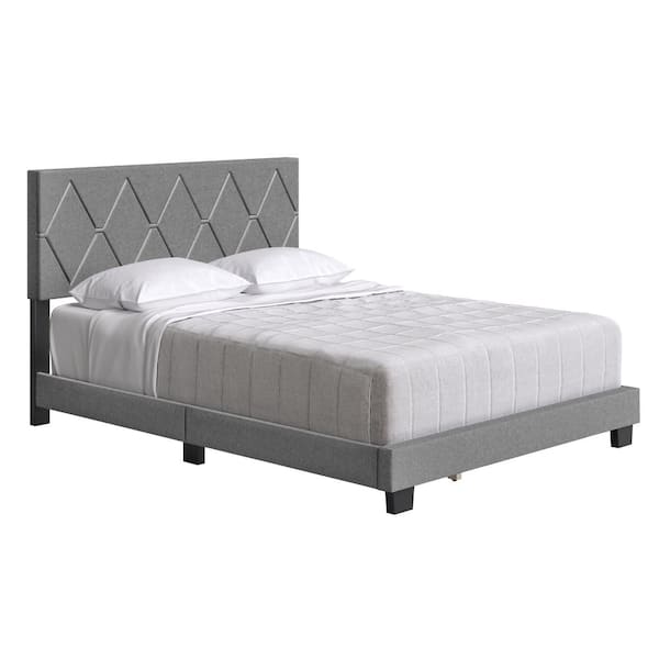 Boyd Sleep Diamond Upholstered Linen Platform Bed, King, Gray