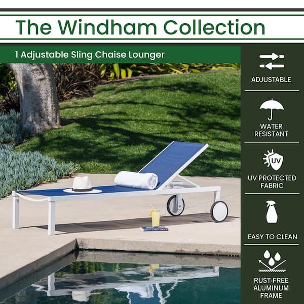 Windham Adjustable Sling Chaise Lounger Modern Outdoor Furniture, Rust-Proof Aluminum Frame, Weather-Resistant Navy