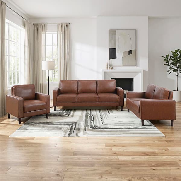 Lazzara Apollo 77 in. W Square Arm Faux Leather Rectangle 3-Piece