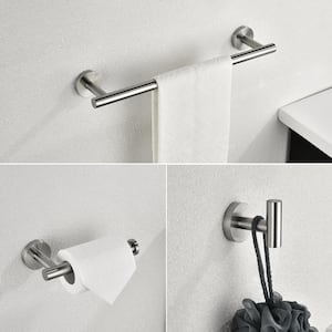 3-Piece Bath Hardware Set with Towel Bar, Toilet Paper Holder and Towel Hook in Brushed Nickel