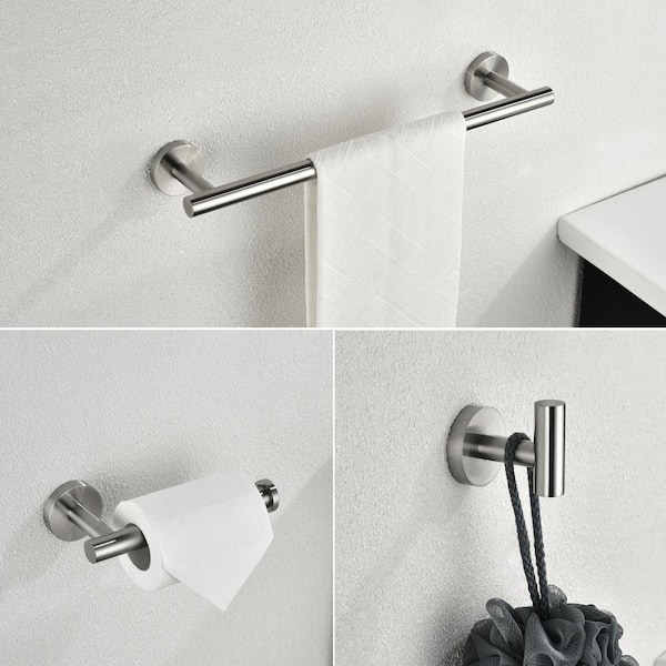 EAKYHOM 3-Piece Bath Hardware Set with Towel Bar, Toilet Paper Holder and Towel Hook in Brushed Nickel