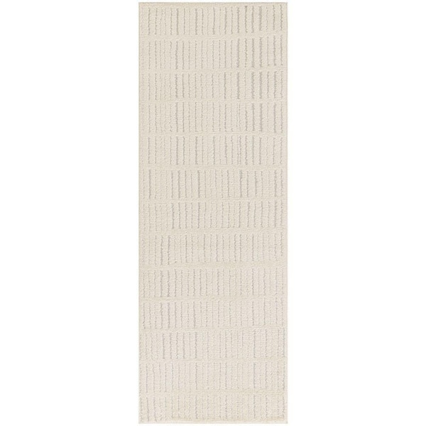 Nourison Cozy Modern Ivory Grey 2 ft. x 6 ft. Linear Contemporary Runner Area Rug