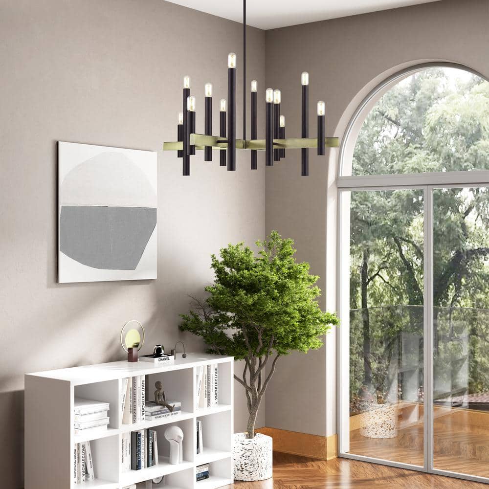Helsinki 12-Light Bronze and Antique Brass Chandelier