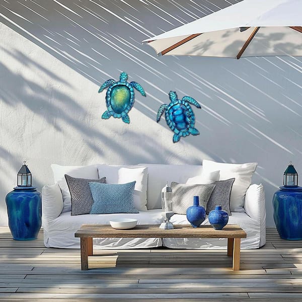 11 in. x 9.8 in. Metal Turtle Wall Art Decor Ocean Wall Hanging