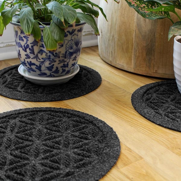 "Waterhog Flower of Life Charcoal 12 in. x 12 in. Polyester Rubber Indoor/Outdoor Plant Trivet Floor Mat (Set of 4)"