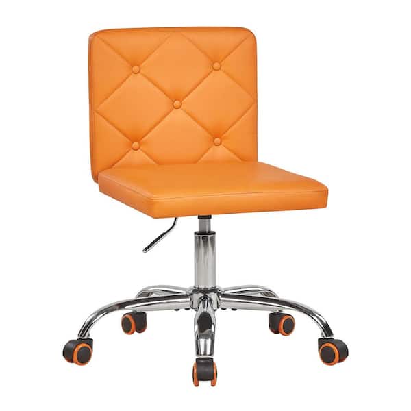 Ergonomic Office Chair with Tufted PU Leather Backrest, Adjustable Swivel Desk Chair, Orange Rolling Computer Chair