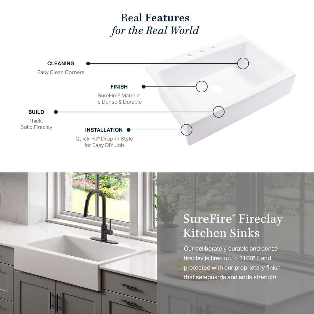 Parker Fireclay 26" White Single Bowl Farmhouse Sink with Stainless Steel Faucet