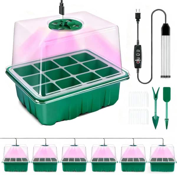 6-Pack Seed Starter Kit, Grow Light, Timing Controller, Adjustable Brightness, Thicken Trays, Humidity Domes, Gift Box