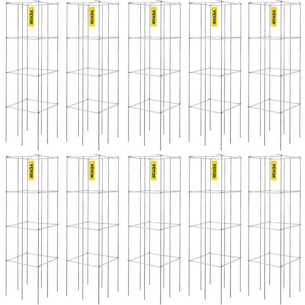 11.8 in. x 11.8 in. x 46.1 in. Tomato Cage Square Plant Support Cages Silver Steel Tomato Towers, (10-Pack)