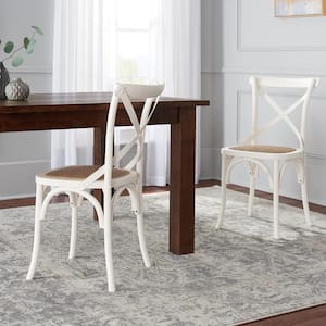 Mavery Ivory Wood Dining Chair with Cross Back and Woven Seat (Set of 2) (19 in. W x 34.6 in. H)