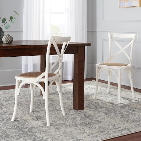 Home Decorators Collection Mavery Ivory Wood Dining Chair with Cross Back and Woven Seat (Set of 2) (19 in. W x 34.6 in. H)