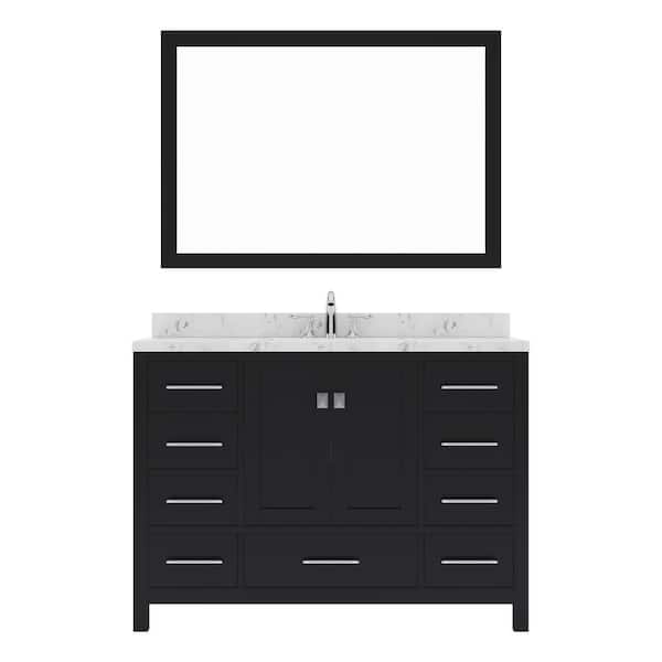 Virtu USA Caroline Avenue 48 in. W x 22 in. D x 35 in. H Single Sink Bath Vanity in Espresso with Quartz Top and Mirror